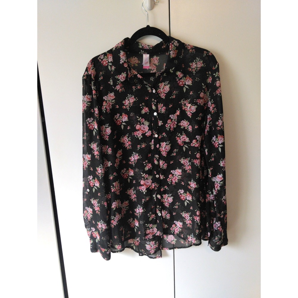 Womens Sheer Floral Tunic Shirt Size XXL Fits XL Dark Romantic Feminine Cottage